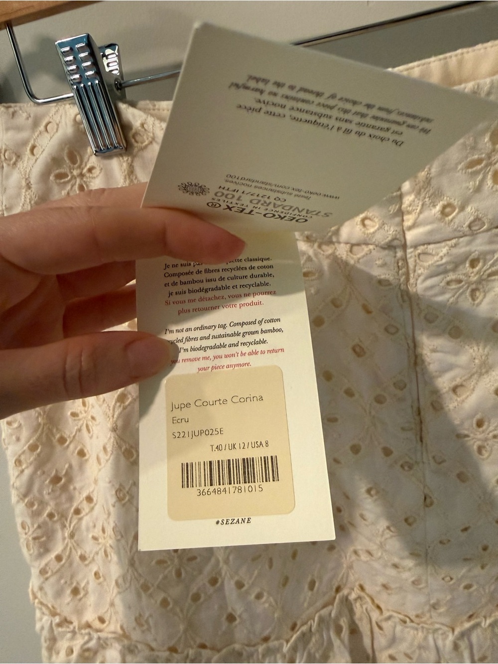 Sezane Cream Eyelet Tiered Mini Skirt NWT - Picture 5 of 10